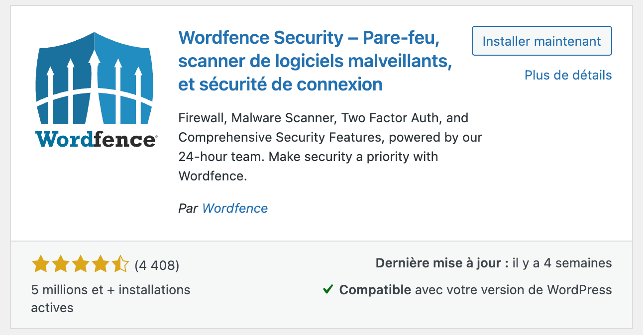 Extension WordPress Sécurité - WordFence