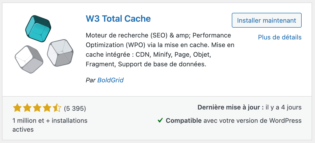 Extension WordPress performance - W3 Total Cache