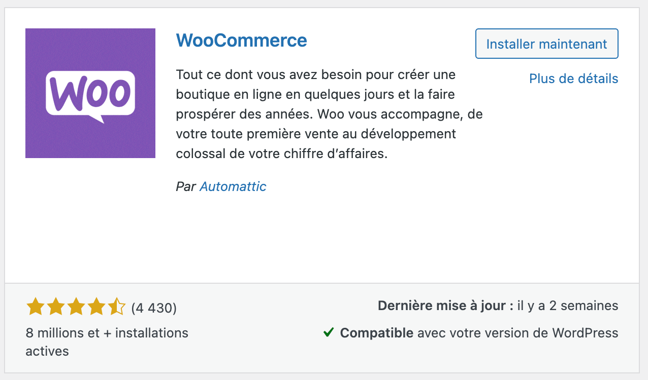 Extension WordPress e-commerce - Woocommerce