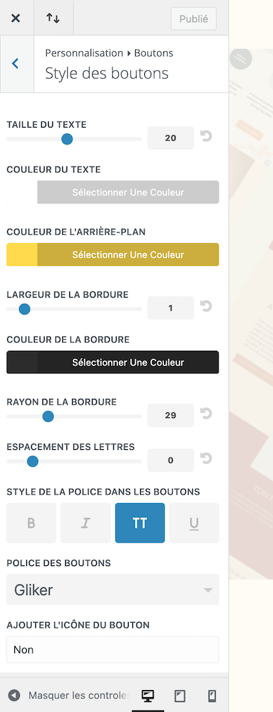 Personnaliser apparence Thème WordPress DIVI - boutons