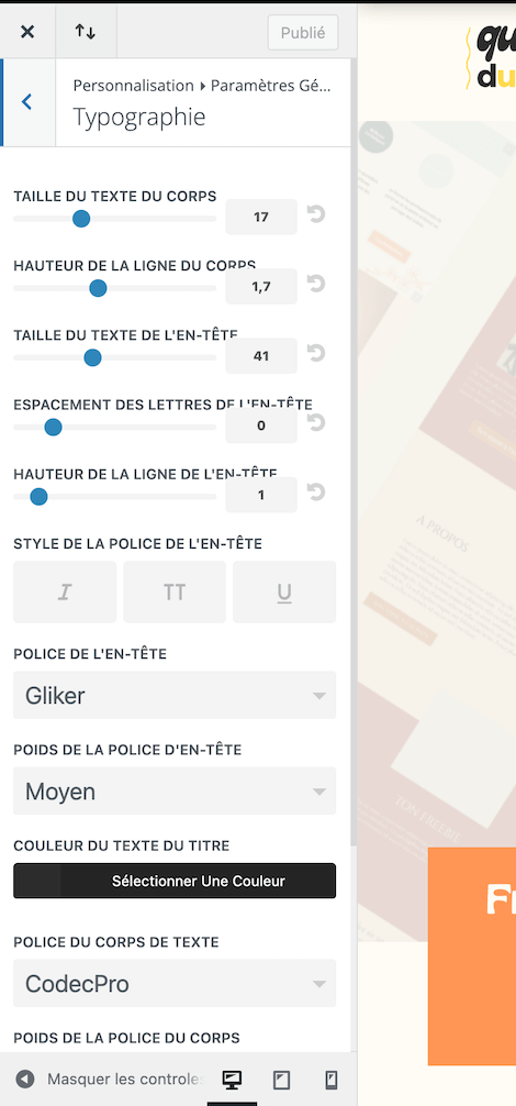 Personnaliser apparence Thème WordPress DIVI - typographies